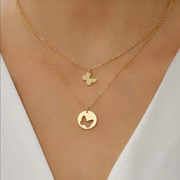 Double collier détaché papillon libre en Or 18 carats