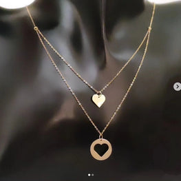 Double collier forme de cœur ❤️ personnalisable avec une lettre initiale gravée sur le coeur rempli en Or 18 carats