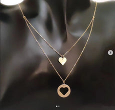 Double collier forme de cœur ❤️ personnalisable avec une lettre initiale gravée sur le coeur rempli en Or 18 carats