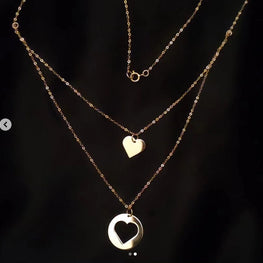 Double collier forme de cœur ❤️ personnalisable avec une lettre initiale gravée sur le coeur rempli en Or 18 carats