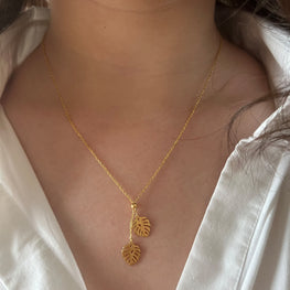 Collier Double Feuille en Or 18 carats